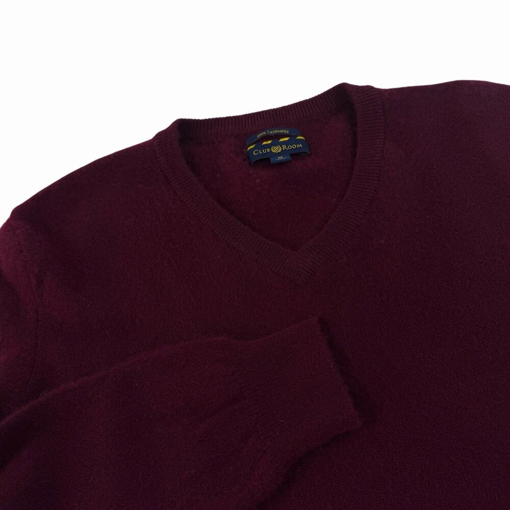 Club Room 100% 2-Ply Cashmere Men's Sweater Size Medium Burgundy V-Neck Pullover